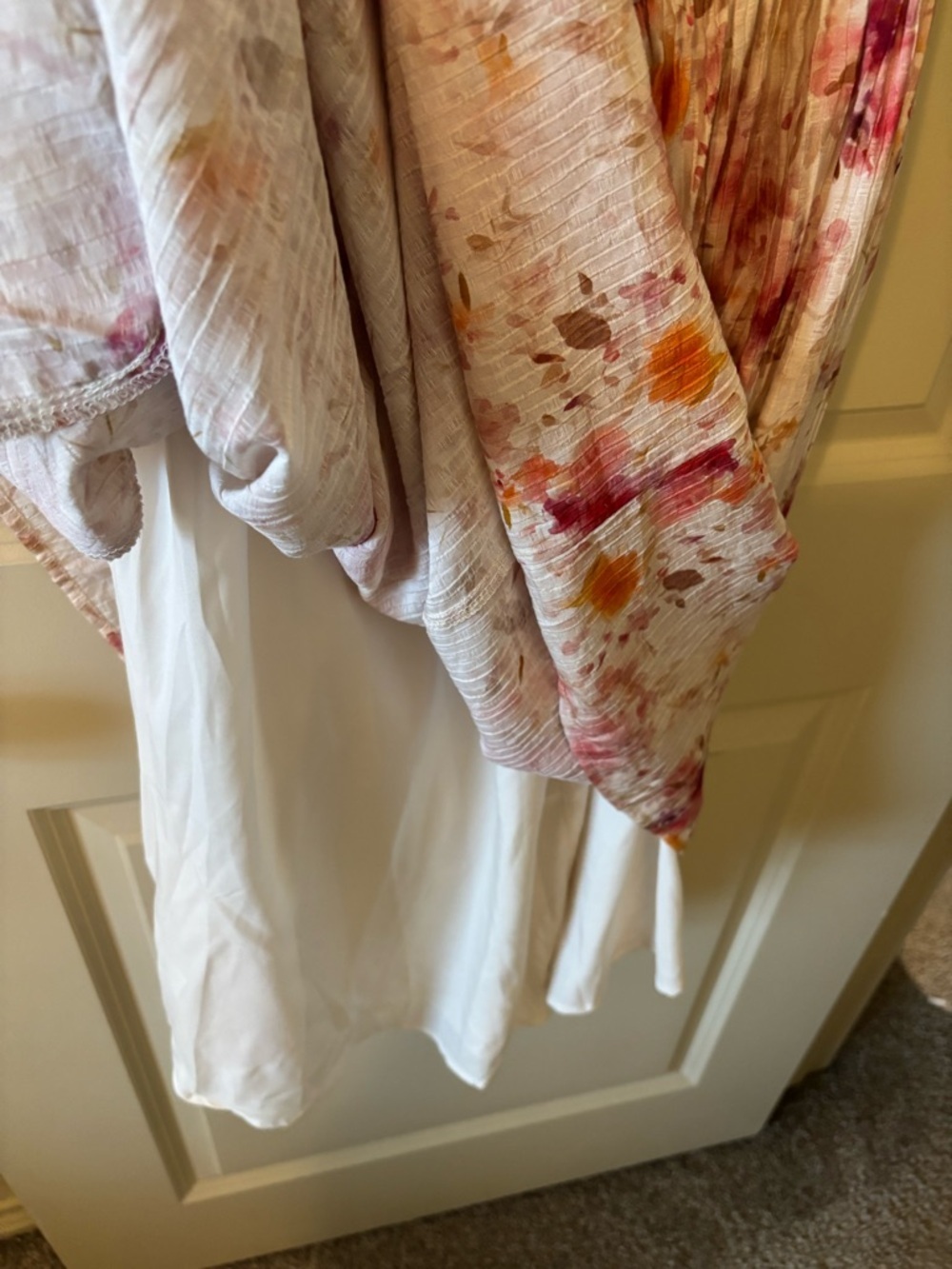 Floral Puff-Sleeve Midi Dress in Cream with Coral and Peach Accents - Modest - Picture 12 of 14